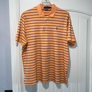 Polo Ralph Lauren polo shirt. Sz L light mango color with navy blue stripe